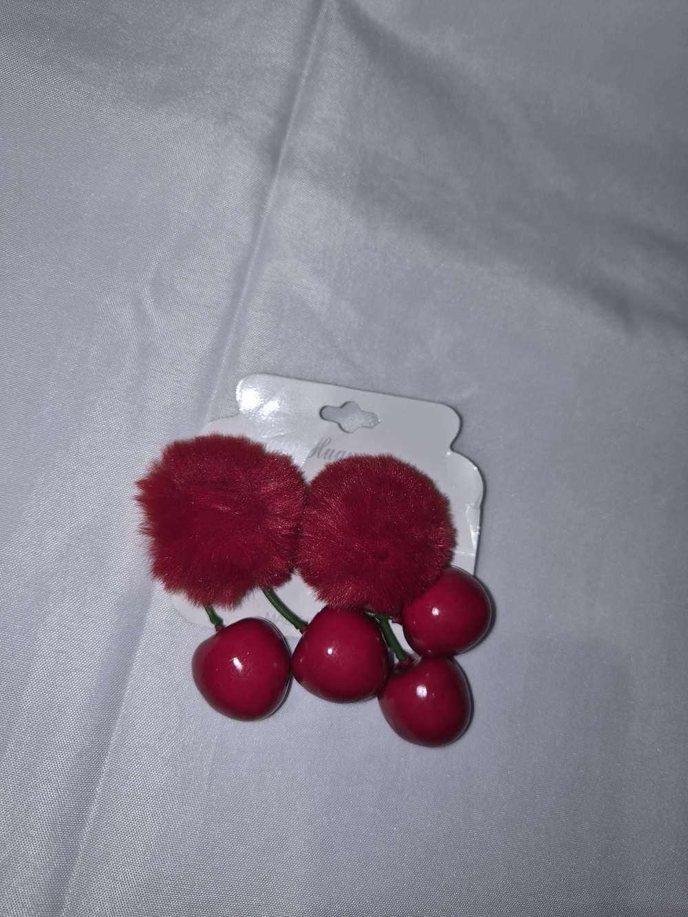Kids Cherry Pom Hair Clips - Red